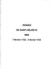 34 vues  - Paroisse Saint-Hélier, baptêmes, mariages et sépultures (07/02/1722 - 03/02/1723). (ouvre la visionneuse)