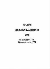 10 vues  - Paroisse Saint-Laurent, baptêmes, mariages et sépultures (18/01/1774 - 26/12/1774). (ouvre la visionneuse)