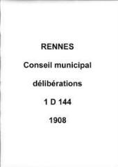 1011 vues - Délibérations du conseil municipal (1908). (ouvre la visionneuse)