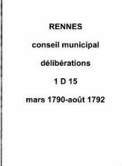 209 vues - Délibérations du conseil général de la commune de Rennes (avril 1790 / août 1792). (ouvre la visionneuse)