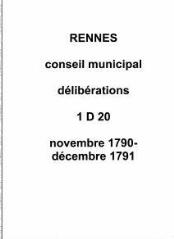 102 vues - Délibérations du corps municipal (novembre 1790 / décembre 1791). (ouvre la visionneuse)