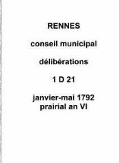 105 vues - Délibérations du corps municipal (1792 / prairial an IV). (ouvre la visionneuse)