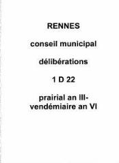 192 vues - Délibérations du conseil municipal appelé administration municipale à partir de brumaire an IV (prairial an III / vendémiaire an VI). (ouvre la visionneuse)