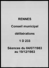1392 vues - Délibérations du conseil municipal (juillet - décembre 1983). (ouvre la visionneuse)