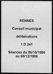 608 vues - Délibérations du conseil municipal (octobre - décembre 1986). (ouvre la visionneuse)