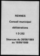 834 vues - Délibérations du conseil municipal (juin - septembre 1989). (ouvre la visionneuse)