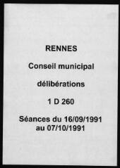 372 vues - Délibérations du conseil municipal (septembre - octobre 1991). (ouvre la visionneuse)