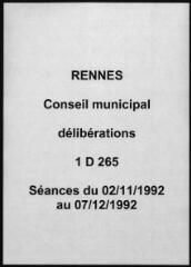 748 vues - Délibérations du conseil municipal (novembre - décembre 1992). (ouvre la visionneuse)