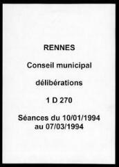 845 vues - Délibérations du conseil municipal (janvier - mars 1994). (ouvre la visionneuse)
