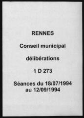 638 vues - Délibérations du conseil municipal (juillet - septembre 1994). (ouvre la visionneuse)
