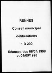 436 vues - Délibérations du conseil municipal (avril - mai 1998) (ouvre la visionneuse)