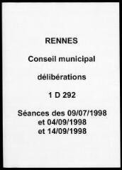 596 vues - Délibérations du conseil municipal (juillet - septembre 1998) (ouvre la visionneuse)