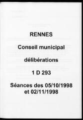 352 vues - Délibérations du conseil municipal (octobre - novembre 1998) (ouvre la visionneuse)