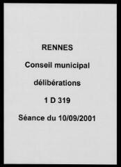 284 vues - Délibérations du conseil municipal (septembre 2001). (ouvre la visionneuse)