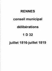 109 vues - Délibérations du conseil municipal (juillet 1816 / juillet 1819). (ouvre la visionneuse)