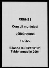 389 vues - Délibérations du conseil municipal (décembre 2001). * Table annuelle 2001. (ouvre la visionneuse)