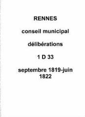 125 vues - Délibérations du conseil municipal (septembre 1819 / juin 1822). (ouvre la visionneuse)