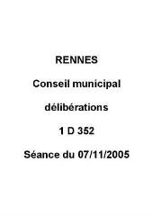 1 vue - Délibérations du conseil municipal, séance du 07/11/2005. (ouvre la visionneuse)