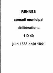 223 vues - Délibérations du conseil municipal (juin 1838 / août 1841). (ouvre la visionneuse)