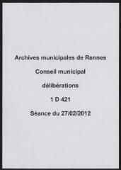 273 vues - Délibérations du conseil municipal, séance du 27/02/2012. (ouvre la visionneuse)