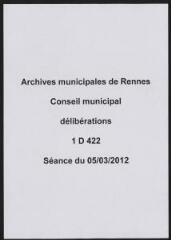 315 vues - Délibérations du conseil municipal, séance du 05/03/2012. (ouvre la visionneuse)