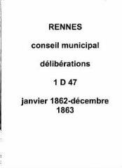 292 vues - Délibérations du conseil municipal (janvier 1862 / décembre 1863). (ouvre la visionneuse)