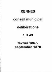 270 vues - Délibérations du conseil municipal (février 1867 / septembre 1870). (ouvre la visionneuse)