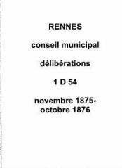 257 vues - Délibérations du conseil municipal (novembre 1875 / octobre 1876). (ouvre la visionneuse)