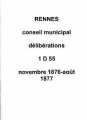 250 vues - Délibérations du conseil municipal (novembre 1876 / août 1877). (ouvre la visionneuse)