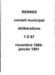 261 vues - Délibérations du conseil municipal (novembre 1889 / janvier 1891). (ouvre la visionneuse)
