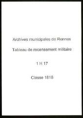 60 vues - Classe 1818 : tableau de recensement militaire (registre avec table alphabétique et table des naissances de garçons à Rennes en 1798). (ouvre la visionneuse)