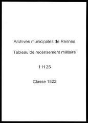 30 vues - Classe 1822 : tableau de recensement militaire (registre avec table alphabétique et table des naissances de garçons à Rennes en 1802). (ouvre la visionneuse)