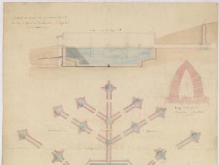 2 vues - Plan en couleurs du réservoir général des eaux de Quincé et des branches, détails. (ouvre la visionneuse)