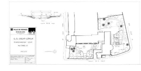 1 vue - Lié à 1724 W 58 - Plan en noir et blanc n° EV_0498 du groupe scolaire Oscar-Leroux, projet de réamenagement de la cour maternelle. (ouvre la visionneuse)