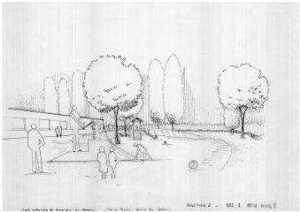 1 vue - Lié à 1875 W 3 - Esquisse en noir et blanc n° EV_0048 de l\'école maternelle des Cloteaux (Bréquigny), solution 2, vue n° 1. (ouvre la visionneuse)
