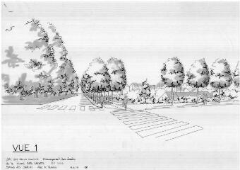 1 vue - Lié à 1875 W 51 - Esquisse en noir et blanc n° EV_1056, ZAC des Longschamps, aménagement des abords de la ferme des Gallets, vue n° 1. (ouvre la visionneuse)
