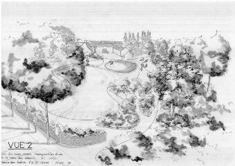 1 vue - Lié à 1875 W 51 - Esquisse en noir et blanc n° EV_1056, ZAC des Longschamps, aménagement des abords de la ferme des Gallets, vue n° 2. (ouvre la visionneuse)