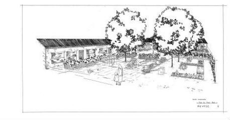 1 vue - Lié à 1875 W 73 - Esquisse en noir et blanc n° EV_0532 de l\'école maternelle Faux-Pont, réaménagement de la cour, projet. (ouvre la visionneuse)