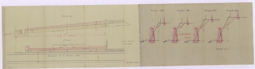 1 vue - Lié à M 61 - Plan en couleurs montrant la construction d\'un mur de clôture au jardin des plantes sur le boulevard de la Duchesse-Anne. (ouvre la visionneuse)