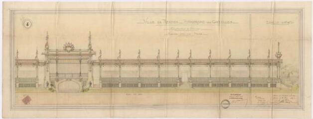 1 vue - Plan en couleurs des Gayeulles, hippodrome, construction de tribunes, façade sur la piste. (ouvre la visionneuse)