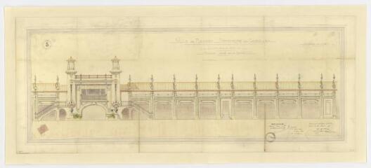 1 vue - Lié à M 71 - Plan en couleurs des Gayeulles, hippodrome, construction de tribunes, façade sur la route. (ouvre la visionneuse)