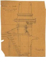1 vue - Plan en noir et blanc de l\'hippodrome des Gayeulles, détails du campanile est, avec l\'escalier en fer. (ouvre la visionneuse)