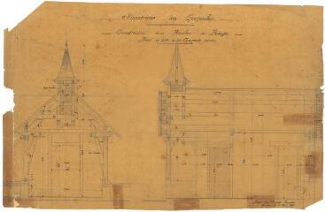 1 vue - Plan en noir et blanc de l\'hippodrome des Gayeulles, construction d\'un pavillon de pesage, détails de la charpente porche. (ouvre la visionneuse)