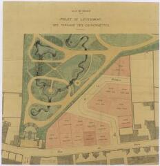 1 vue - Lié à M 60 - Plan en couleurs du parc du Thabor, projet de lotissement des terrains des Catherinettes. (ouvre la visionneuse)