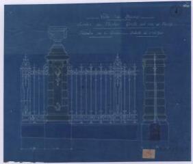 1 vue - Lié à M 61 - Plan en couleurs du parc du Thabor, grille sur la rue de Paris, détails de la grille. (ouvre la visionneuse)