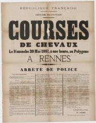 1 vue - 3F42 - Courses de chevaux le dimanche 29 mai 1881, à une heure, au Polygone à Rennes (ouvre la visionneuse)