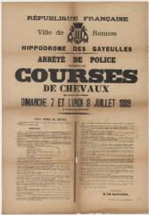 1 vue - 3F42 - Hippodrome des Gayeulles. Arrêté de police concernant les courses de chevaux qui auront lieu à Rennes (ouvre la visionneuse)