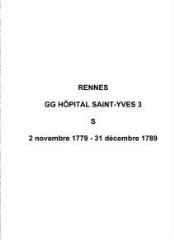 79 vues  - Hôpital Saint-Yves / Hôtel-Dieu, sépultures (02/11/1779 - 31/12/1789). (ouvre la visionneuse)