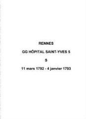 13 vues  - Hôpital Saint-Yves / Hôtel-Dieu, sépultures (11/03/1792 - 04/01/1793). (ouvre la visionneuse)
