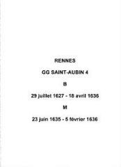 74 vues  - Paroisse Saint-Aubin, baptêmes (29/07/1627 - 18/04/1636), mariages (23/06/1635 - 05/02/1636). (ouvre la visionneuse)